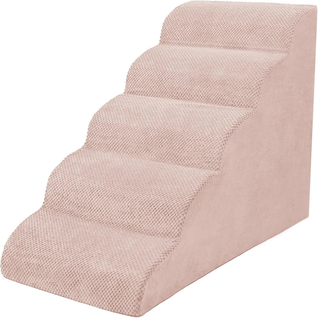 5-Tier Foam Dog Stair Extra Wide Non-Slip Pet Ramp for High Bed & Couch & Window