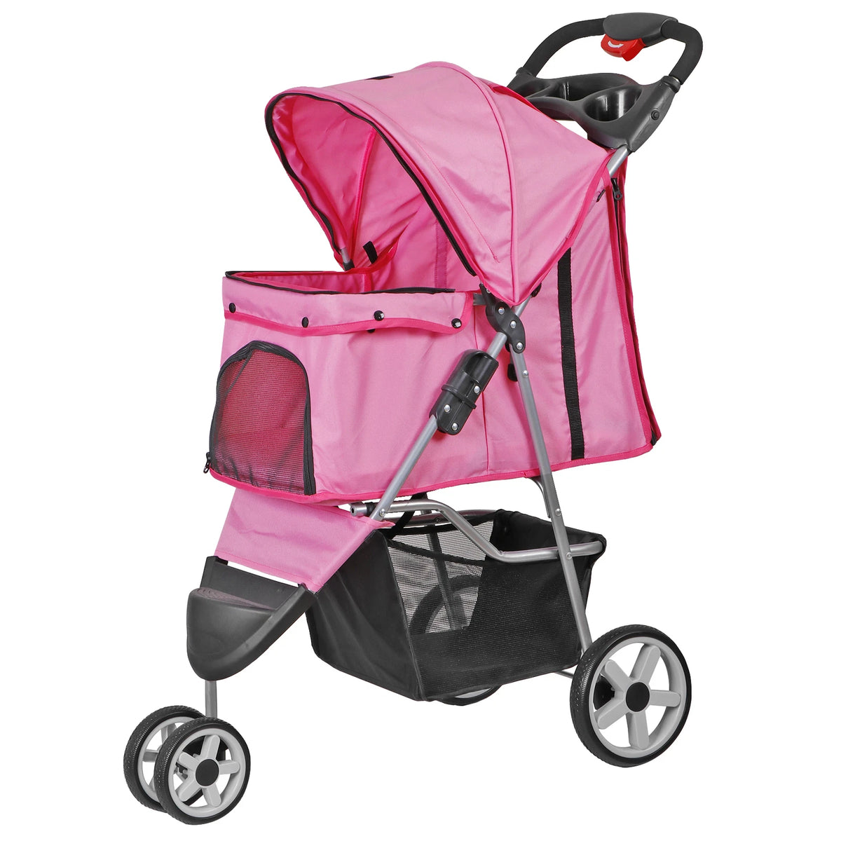Dog Stroller 3/4-Wheels w/Storage Basket & Cup Holder Foldable Cat Pet Stroller