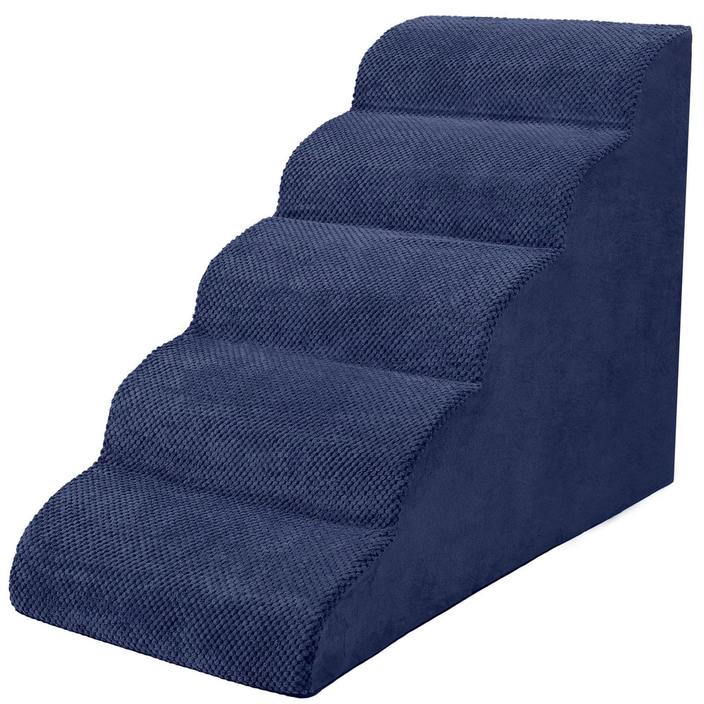 5-Tier Foam Dog Stair Extra Wide Non-Slip Pet Ramp for High Bed & Couch & Window