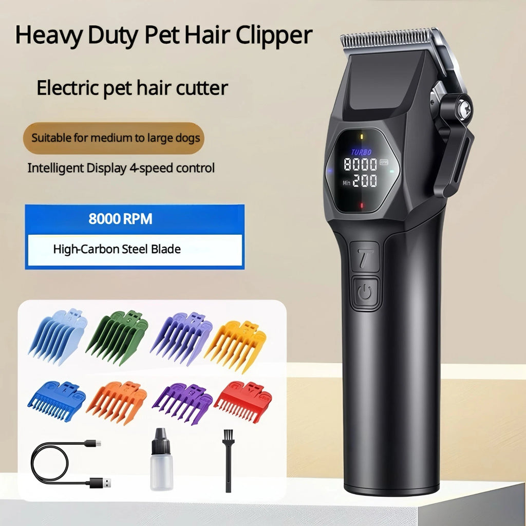 Professional 8000RPM Pet Clipper Kit for Large Dogs & Cats, Type-C, 4 Speeds