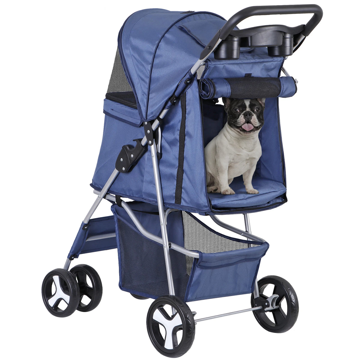 Dog Stroller 3/4-Wheels w/Storage Basket & Cup Holder Foldable Cat Pet Stroller