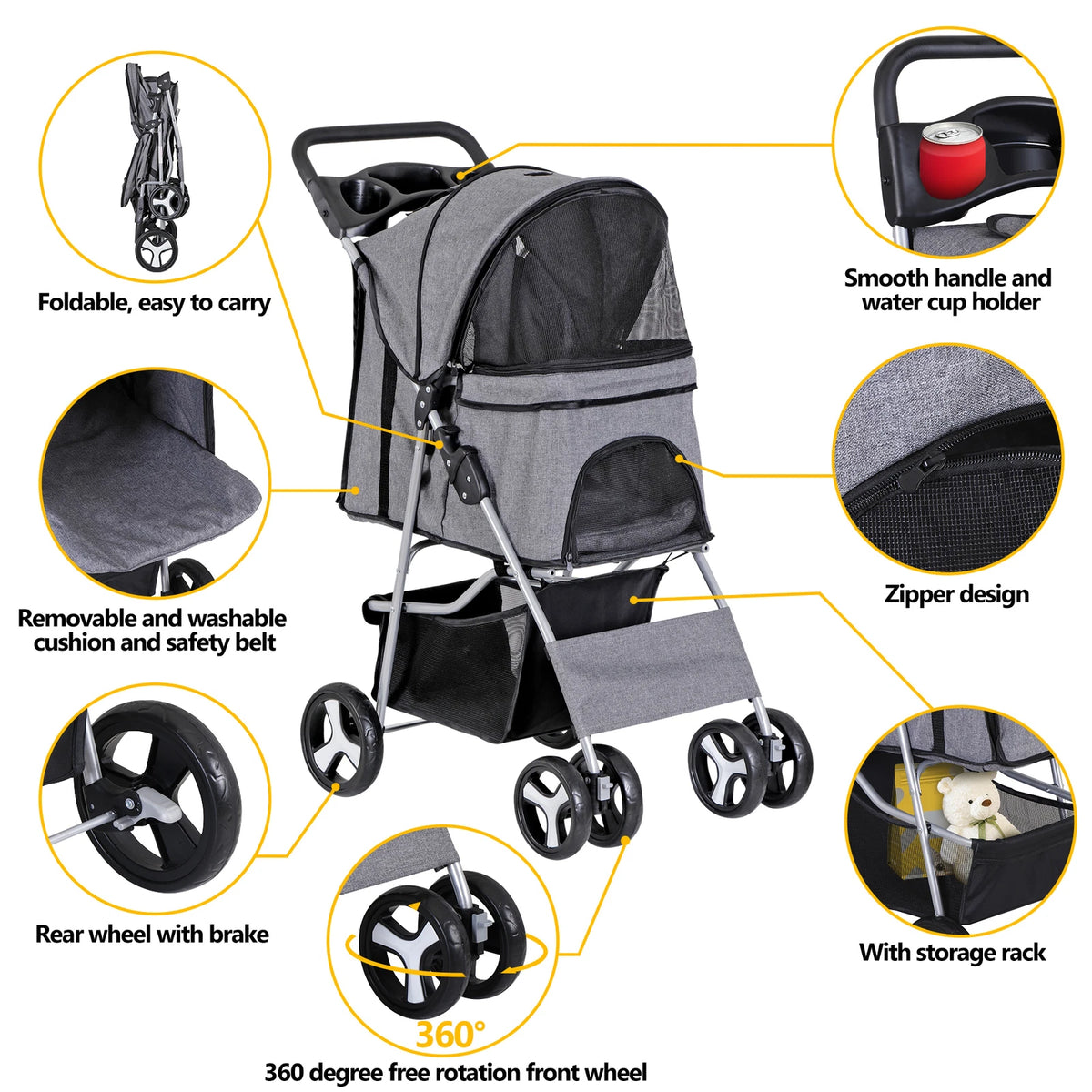 Pet Stroller for Medium Small Dogs Foldable 4 Wheels Dog Strollers Lightweight