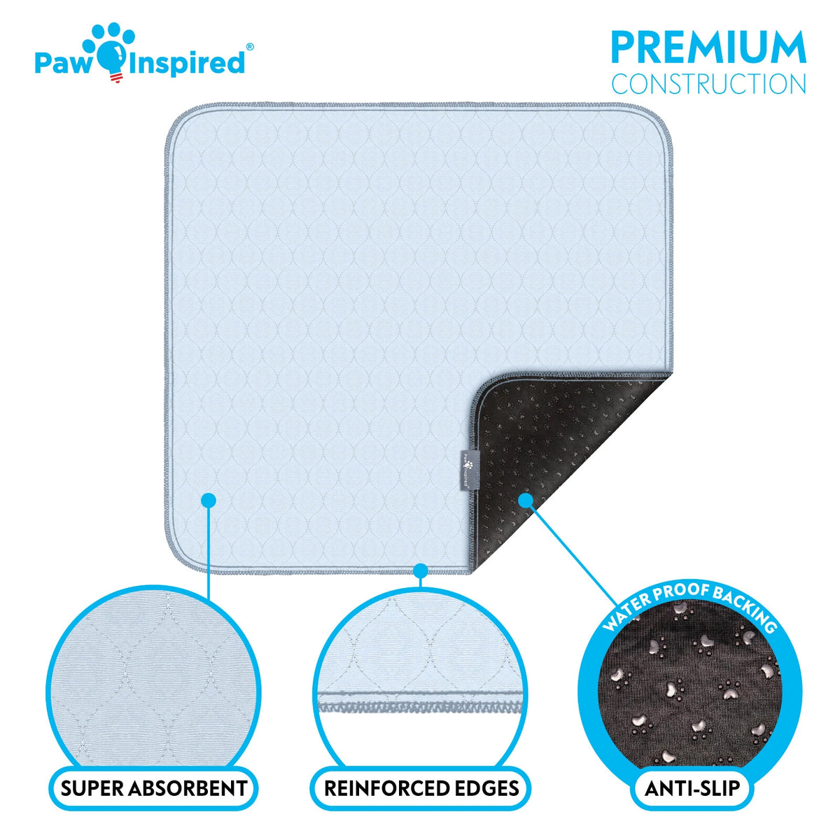Paw Inspired Washable Dog Pads, Reusable Puppy Pee Wee Training Pads Extra Large