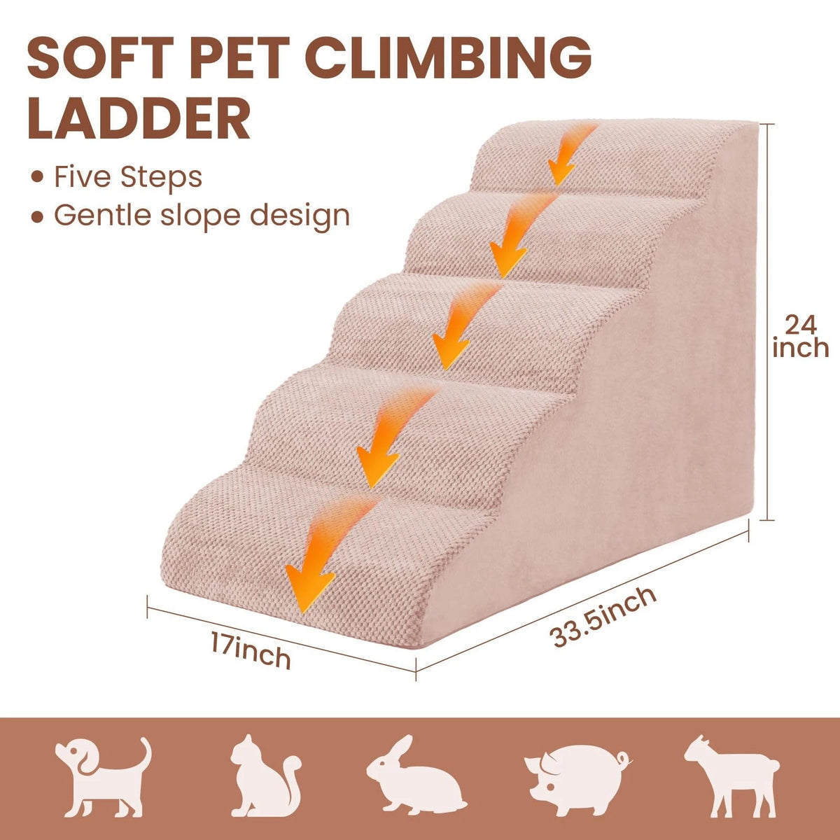 5-Tier Foam Dog Stair Extra Wide Non-Slip Pet Ramp for High Bed & Couch & Window