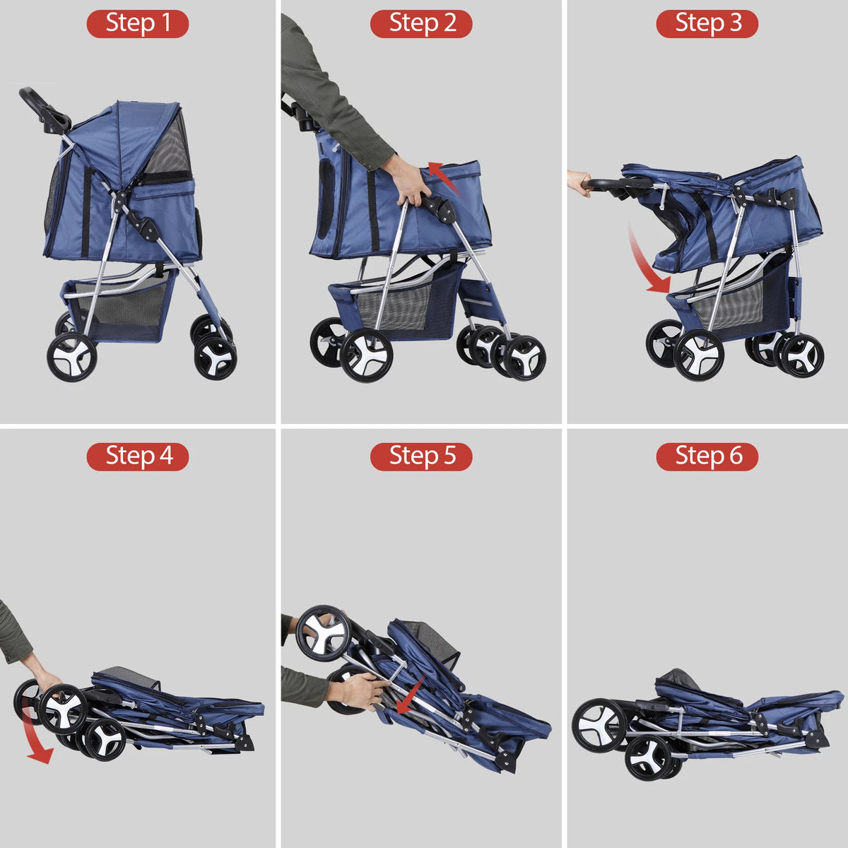 Dog Stroller 3/4-Wheels w/Storage Basket & Cup Holder Foldable Cat Pet Stroller