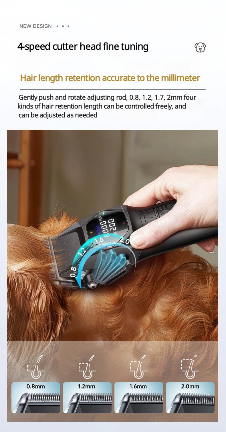 Professional 8000RPM Pet Clipper Kit for Large Dogs & Cats, Type-C, 4 Speeds