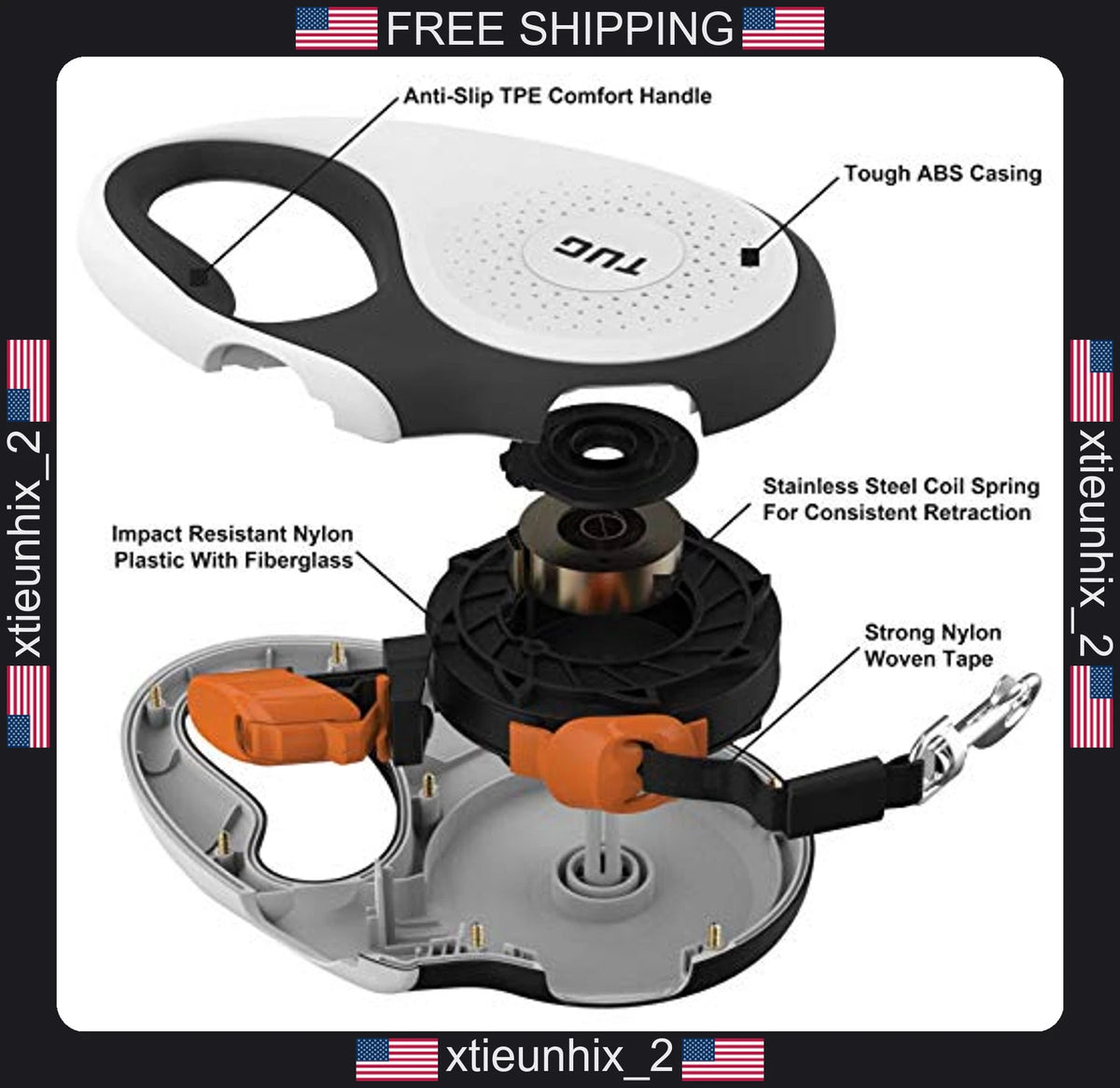 Retractable Dog Leash 16 ft Tangle-Free with Waste Bag Dispenser for Medium Dogs