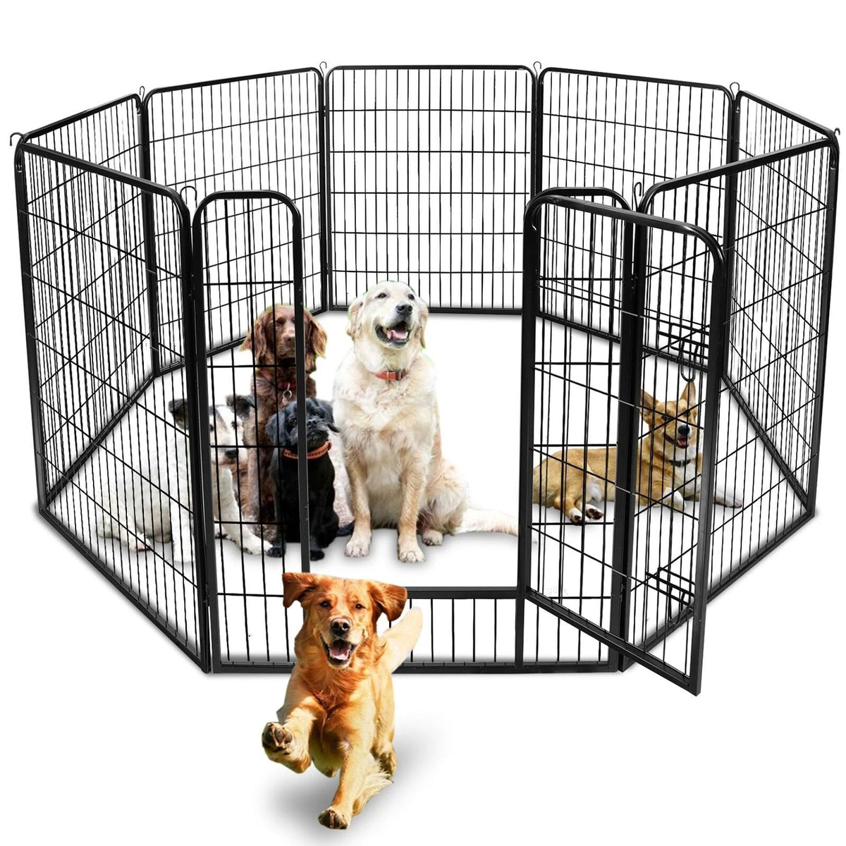Foldable 8 Panels 40'' Large Dog Playpen Dog Fence Puppy Exercise Pen with Doors