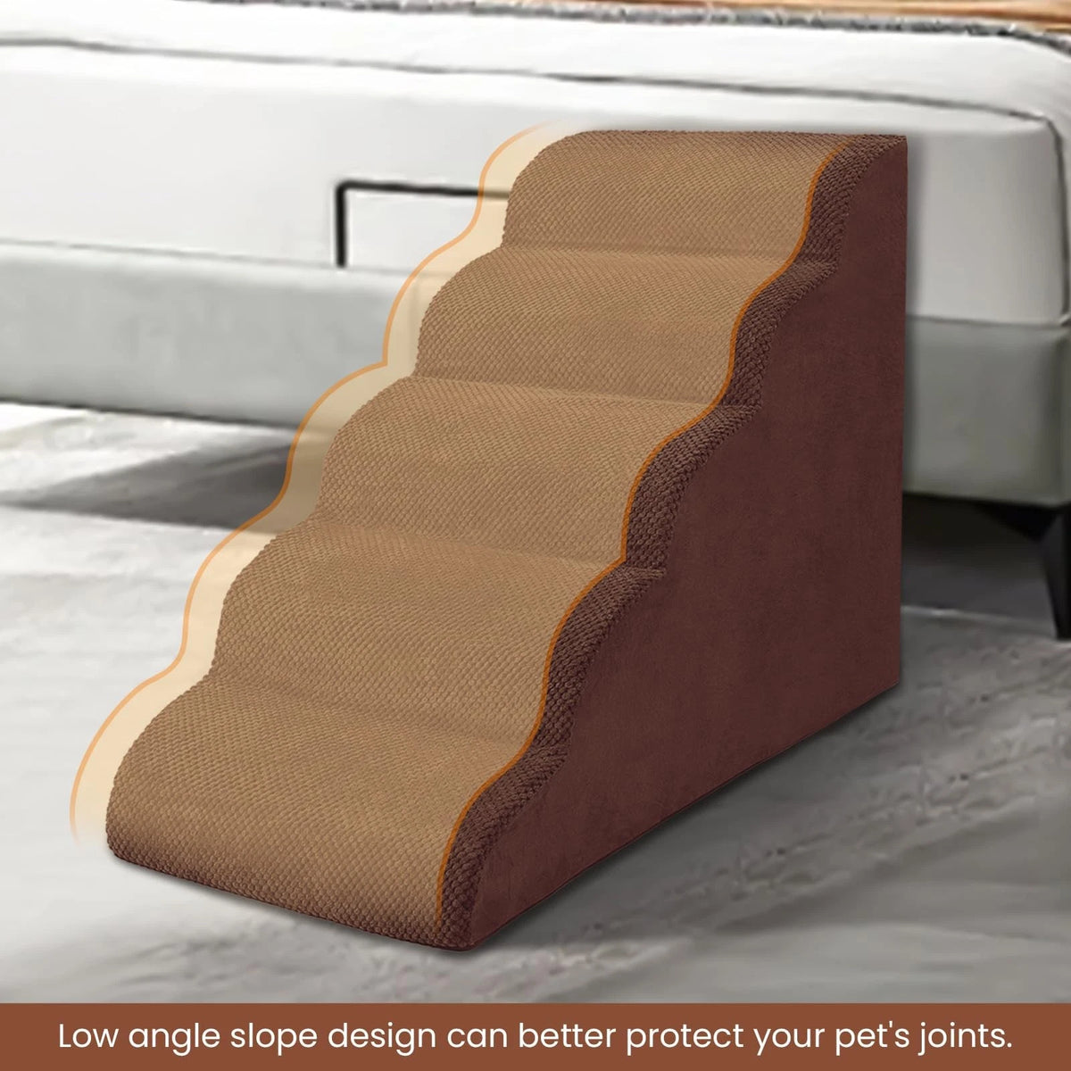 5-Tier Foam Dog Stair Extra Wide Non-Slip Pet Ramp for High Bed & Couch & Window