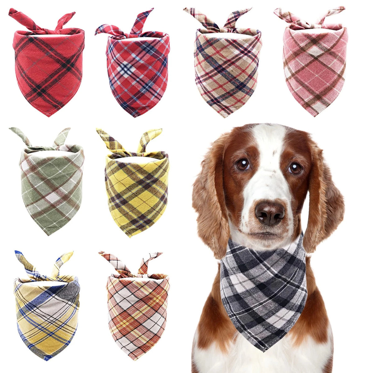 50 PCS Plaid Cotton Dog Bandanas Bulk Small Breed Triangle Pet Scarf Kerchief