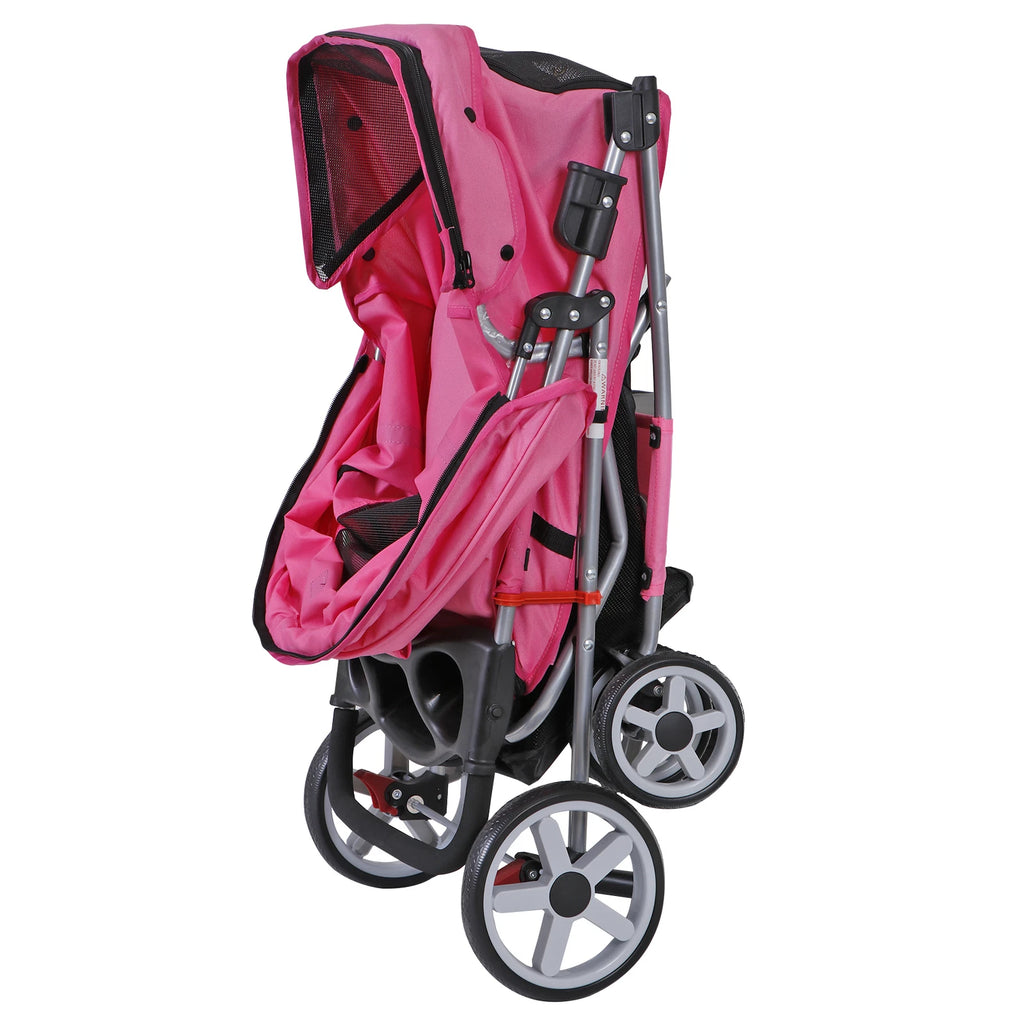 Dog Stroller 3/4-Wheels w/Storage Basket & Cup Holder Foldable Cat Pet Stroller