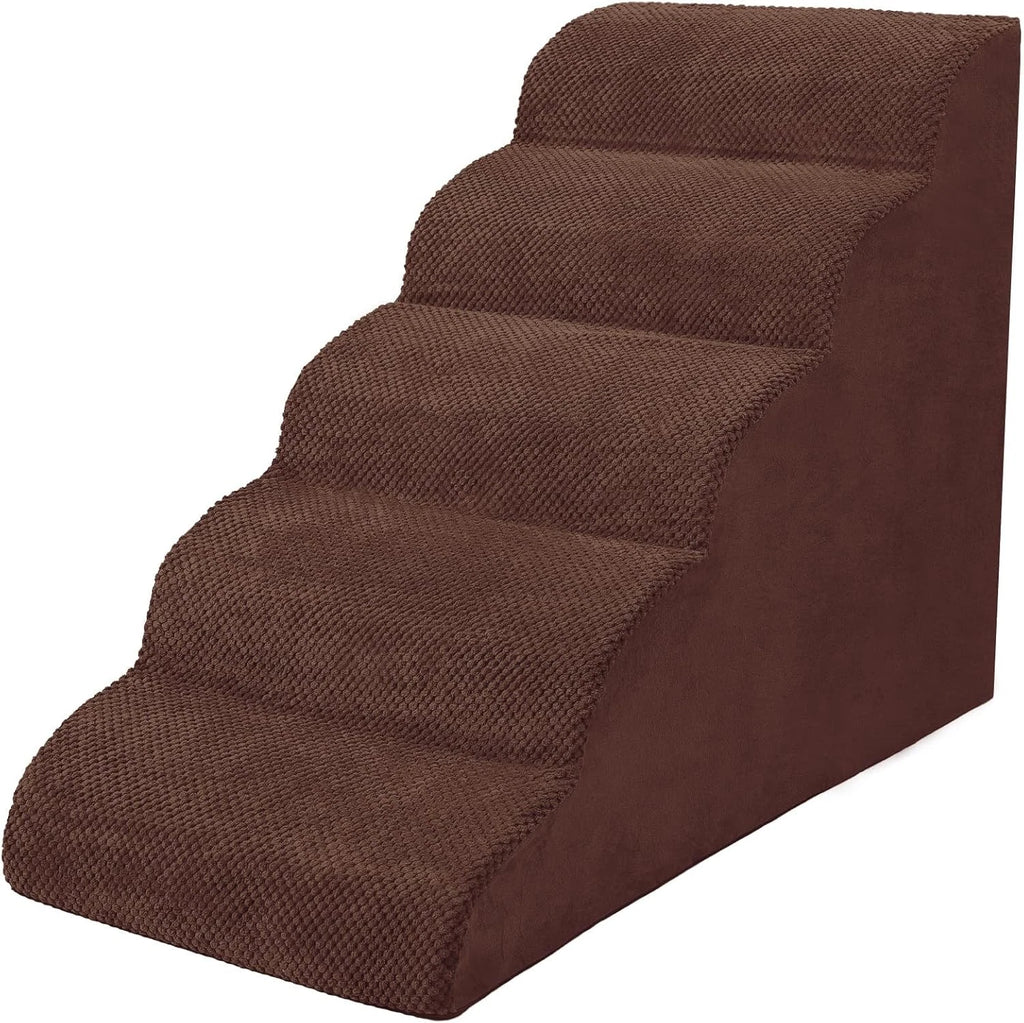 5-Tier Foam Dog Stair Extra Wide Non-Slip Pet Ramp for High Bed & Couch & Window