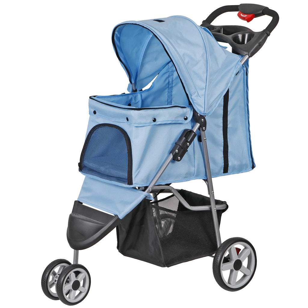 Dog Stroller 3/4-Wheels w/Storage Basket & Cup Holder Foldable Cat Pet Stroller