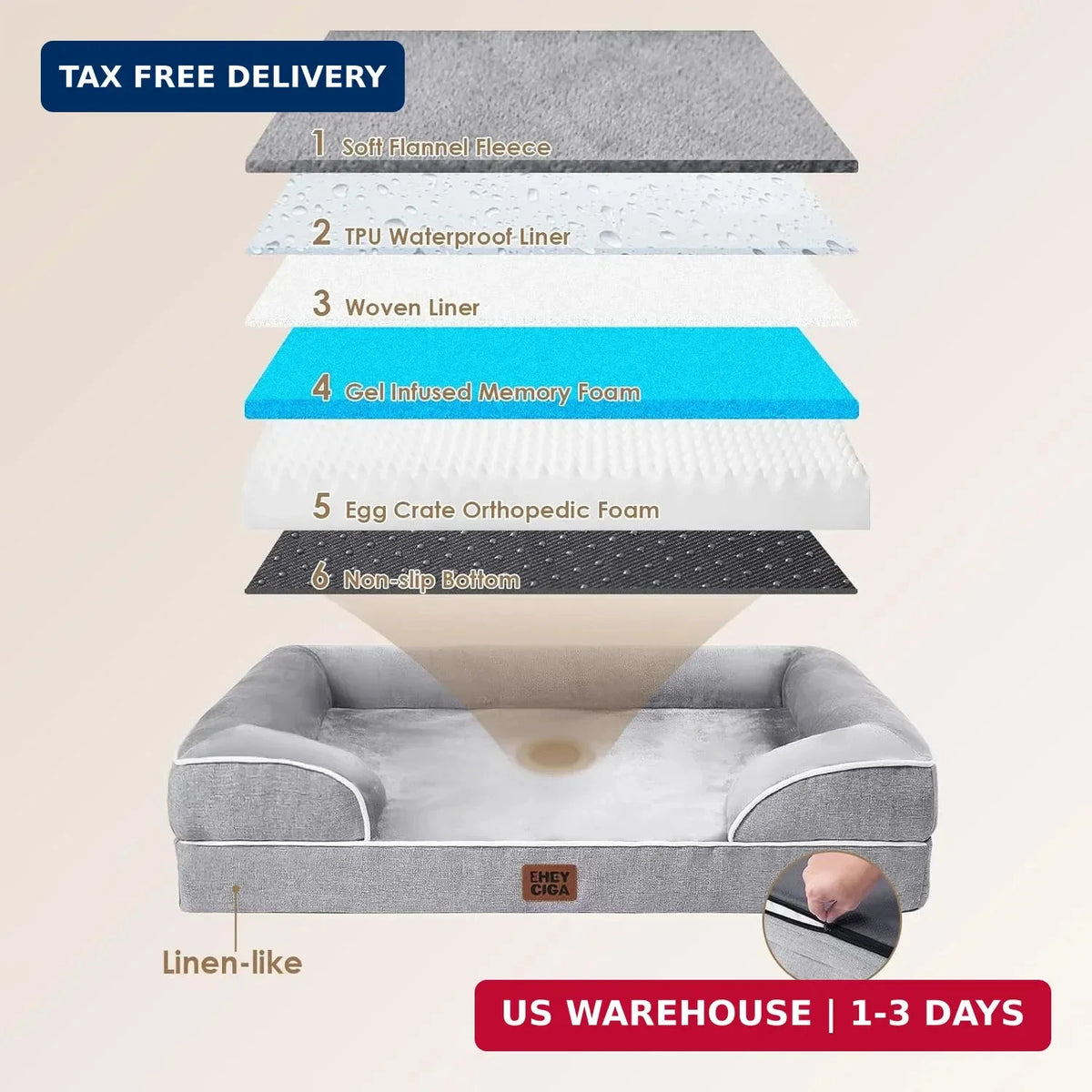 EHEYCIGA Orthopedic Dog Beds Large Sized Dog, Waterproof Memory Foam Pet Bed wit