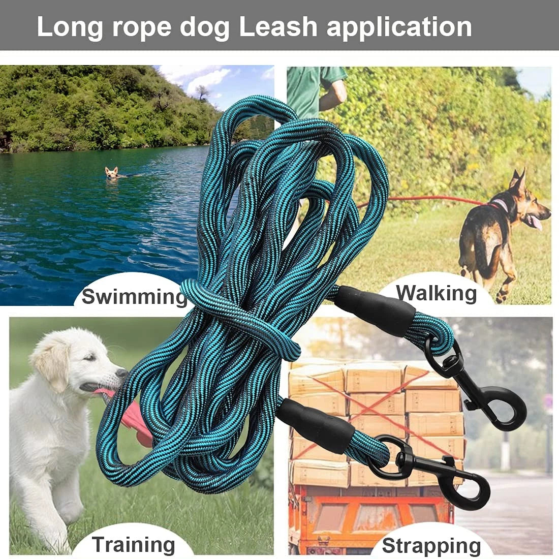 Heavy Duty Dog Tie Out Tether Long Training Leash Outdoor Yard Camp Rope Lead