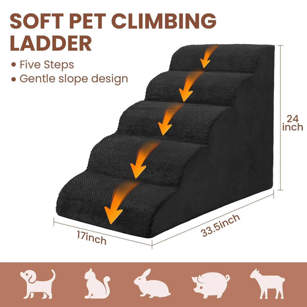 5-Tier Foam Dog Stair Extra Wide Non-Slip Pet Ramp for High Bed & Couch & Window