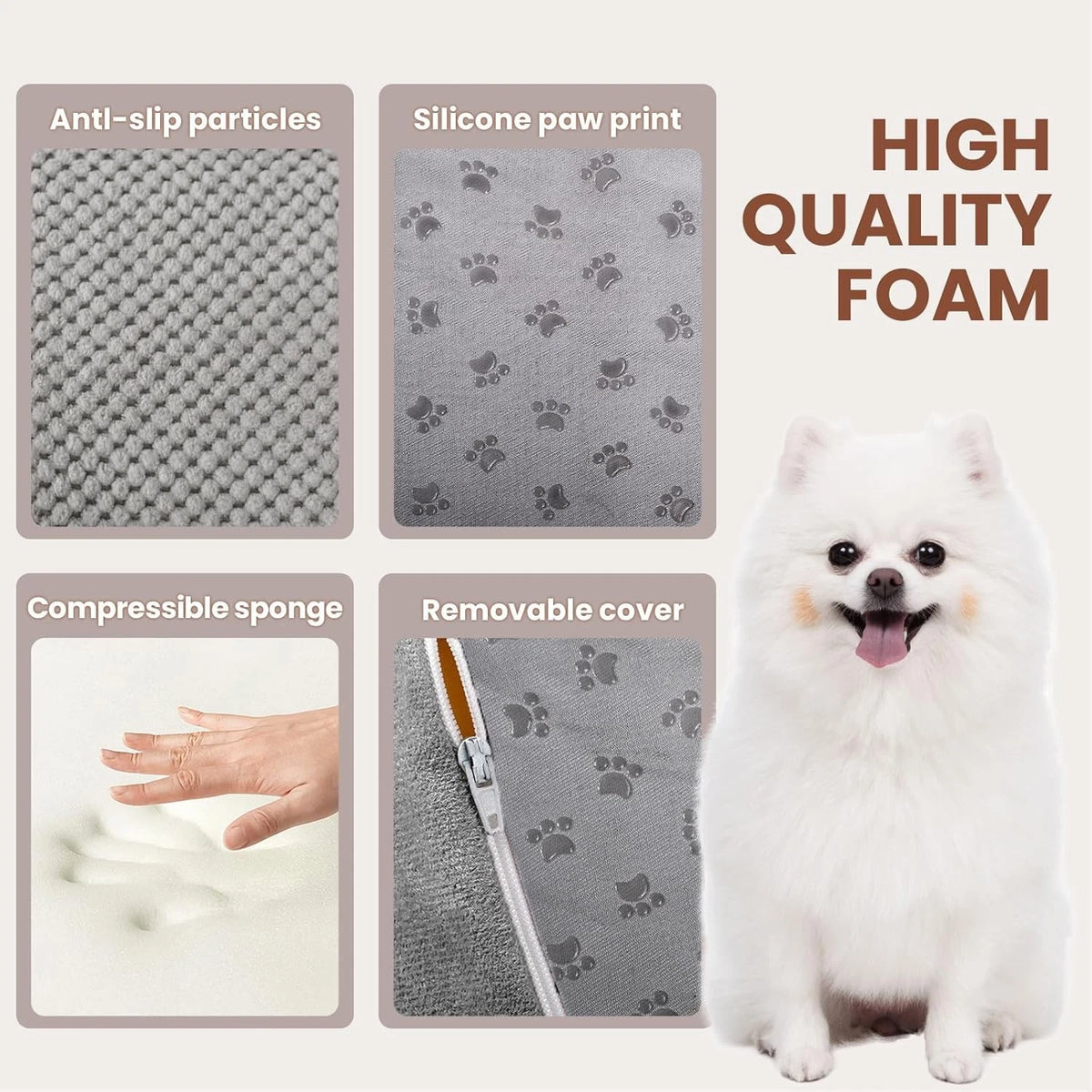 5-Tier Foam Dog Stair Extra Wide Non-Slip Pet Ramp for High Bed & Couch & Window