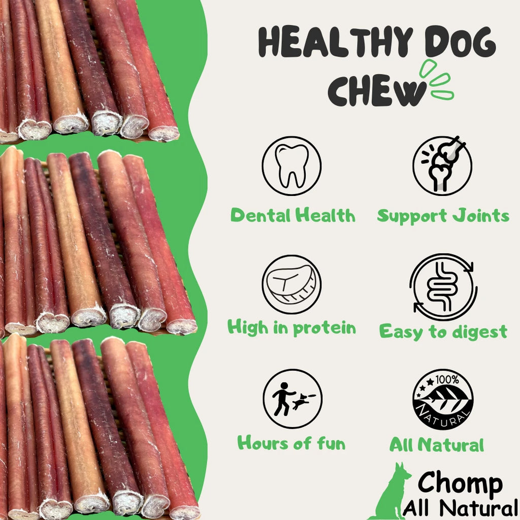 6" inch BULLY STICKS Natural Dog Treats Chews USDA & FDA Approved, By Chomp