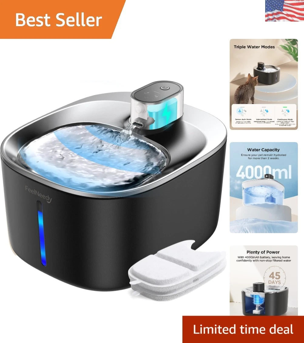 Battery Operated Wireless Cat Water Fountain - 4L with Motion Sensor & Filters
