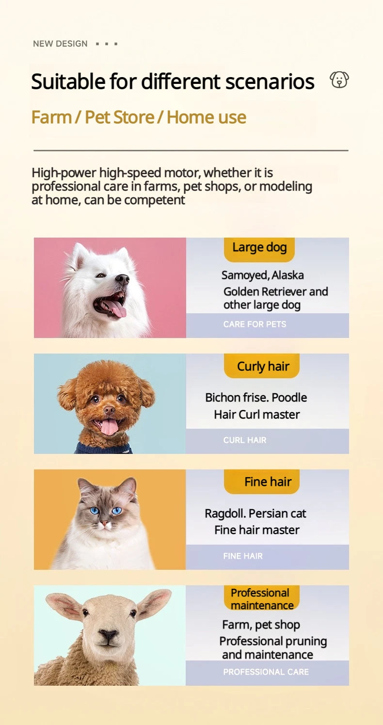 Professional 8000RPM Pet Clipper Kit for Large Dogs & Cats, Type-C, 4 Speeds