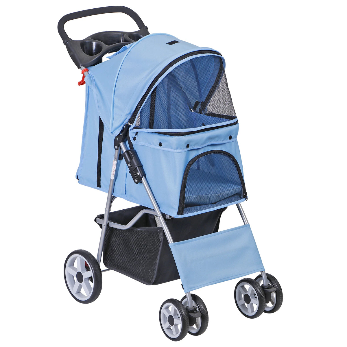 Dog Stroller 3/4-Wheels w/Storage Basket & Cup Holder Foldable Cat Pet Stroller