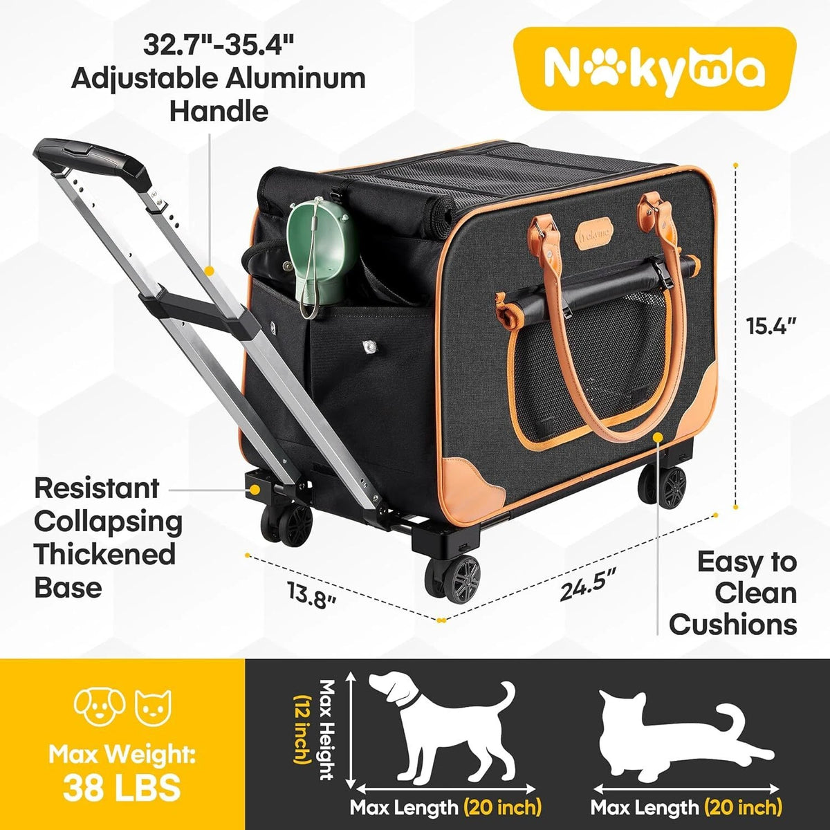 Pet Carrier with Wheels for Large Cats Small Dogs up to 38LB Rolling Cat Carrier