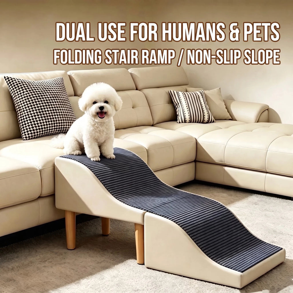 2-in-1 Pet Ramp Stairs for Small Dogs Cats, Foldable Ottoman & Shoe Bench
