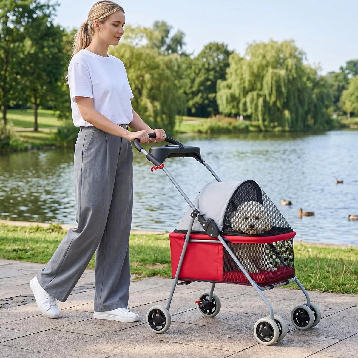 Pet Stroller 4 Wheels Posh Folding Waterproof Portable Travel Cat Dog Stroller