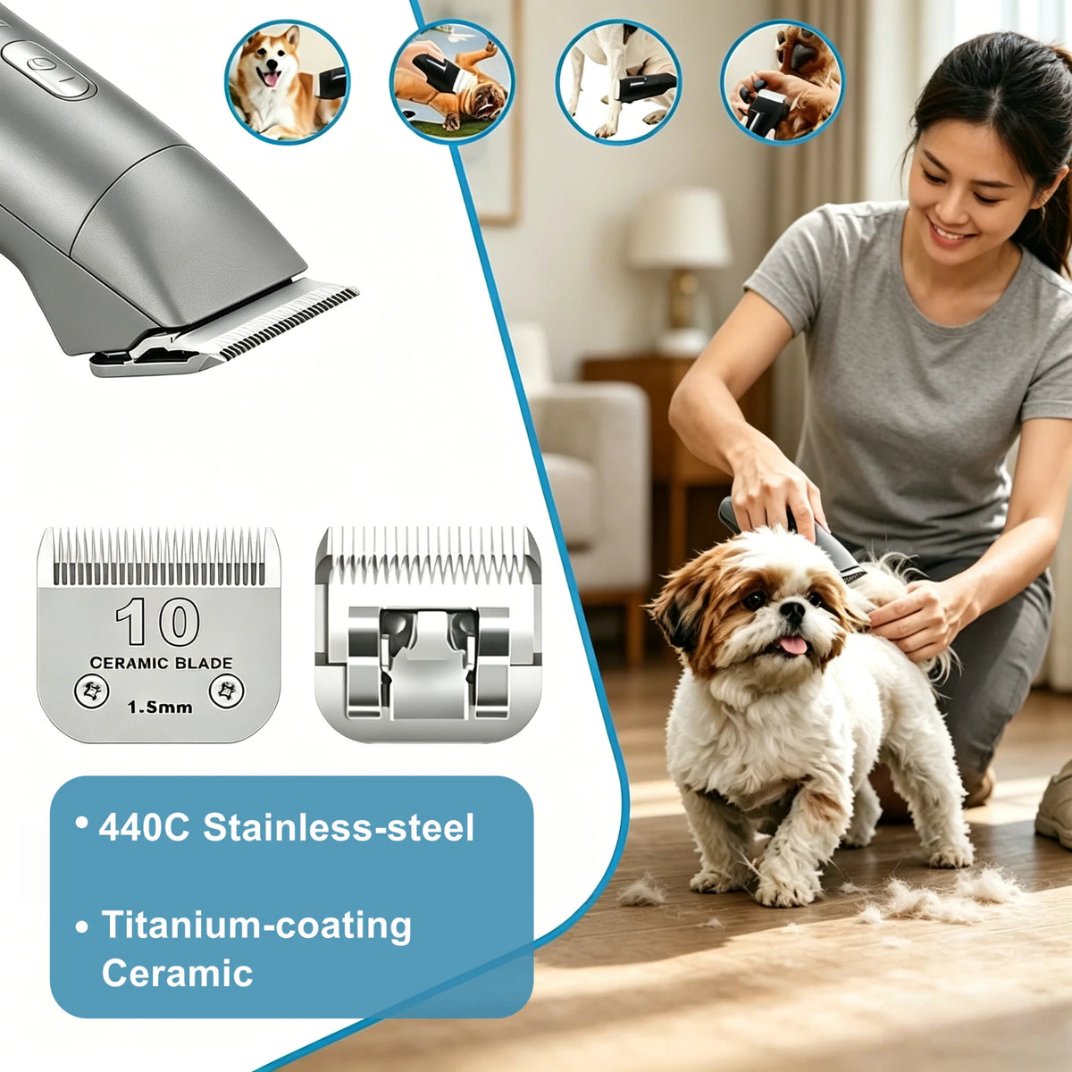 Detachable Pet Dog Grooming Ceramic Blades for Andis Oster Wahl KM10 Series