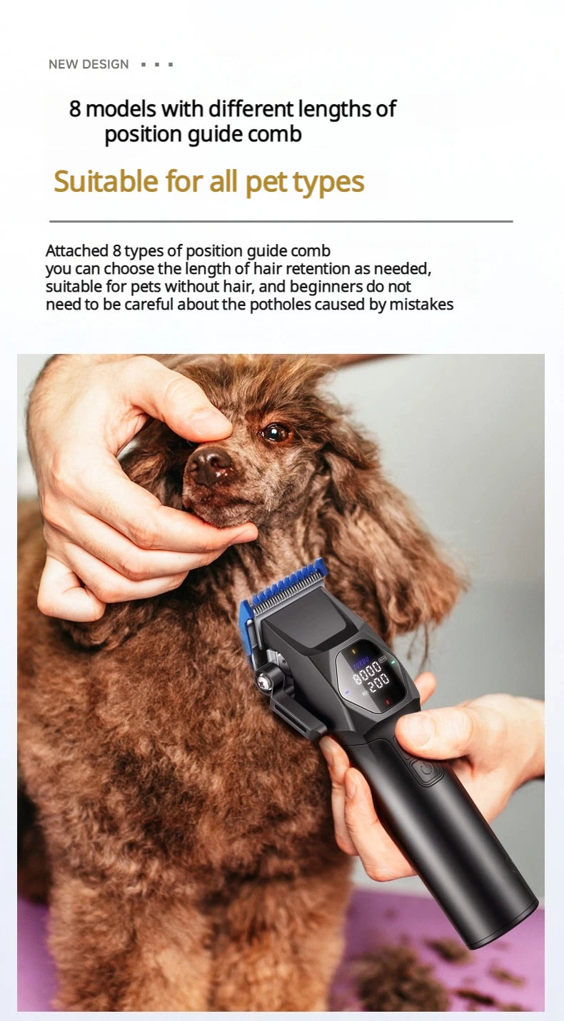Professional 8000RPM Pet Clipper Kit for Large Dogs & Cats, Type-C, 4 Speeds