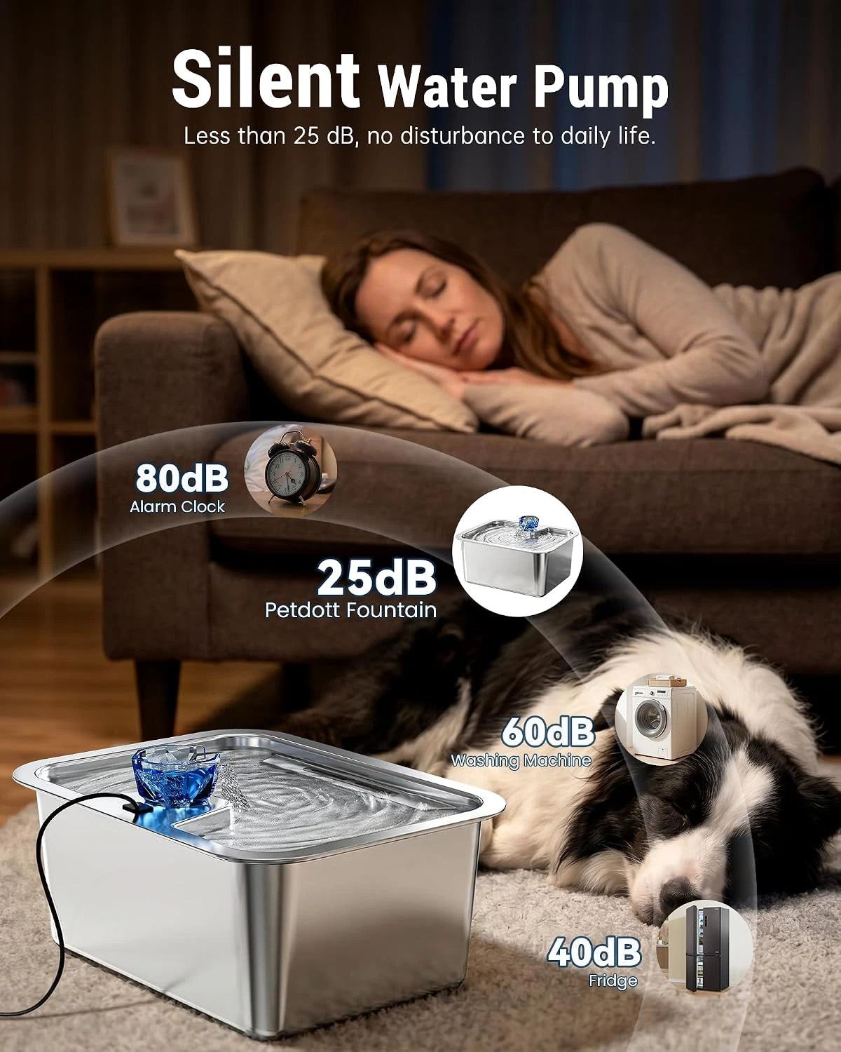 10 L Stainless Steel Dog Water Fountain for Large Dogs, 4 Filters