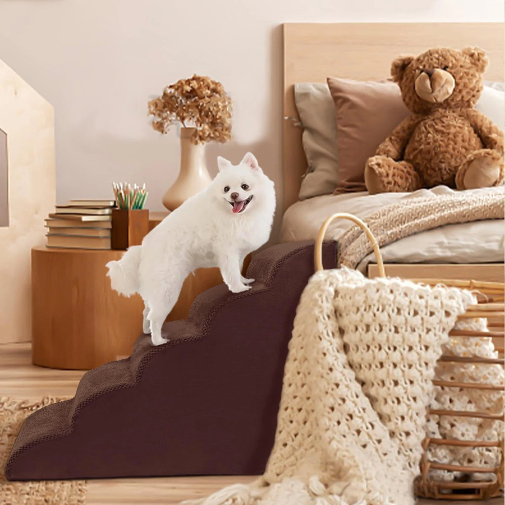 5-Tier Foam Dog Stair Extra Wide Non-Slip Pet Ramp for High Bed & Couch & Window