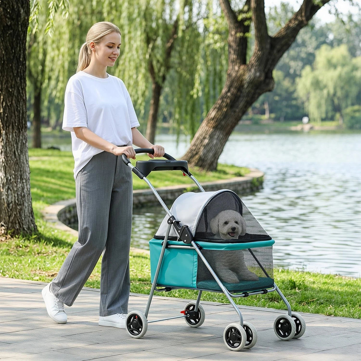 Pet Stroller 4 Wheels Posh Folding Waterproof Portable Travel Cat Dog Stroller