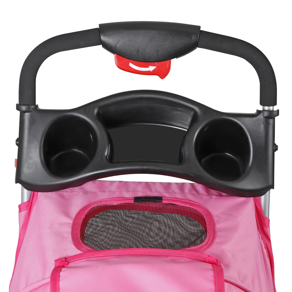 Dog Stroller 3/4-Wheels w/Storage Basket & Cup Holder Foldable Cat Pet Stroller