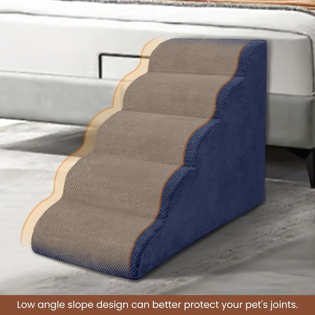 5-Tier Foam Dog Stair Extra Wide Non-Slip Pet Ramp for High Bed & Couch & Window
