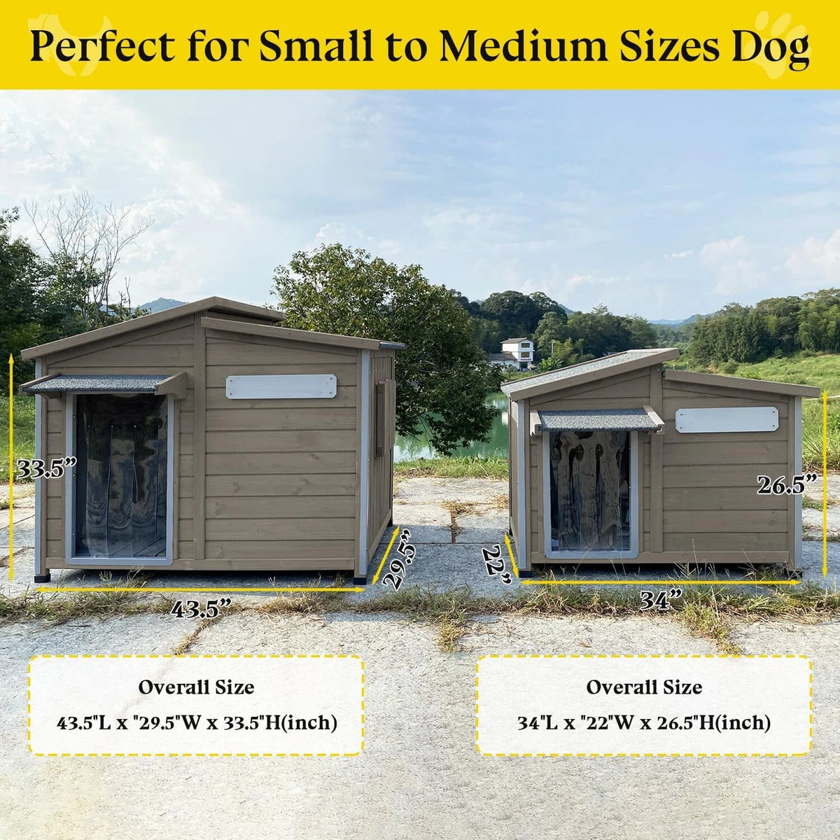 PETSCOSSET Dog House Outdoor Wooden Dog Kennel Indoor with Chew-Proof Iron Frame