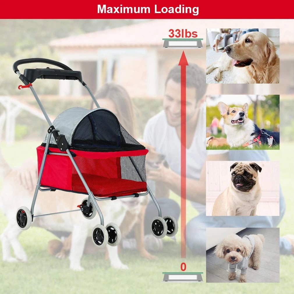 Pet Stroller 4 Wheels Posh Folding Waterproof Portable Travel Cat Dog Stroller