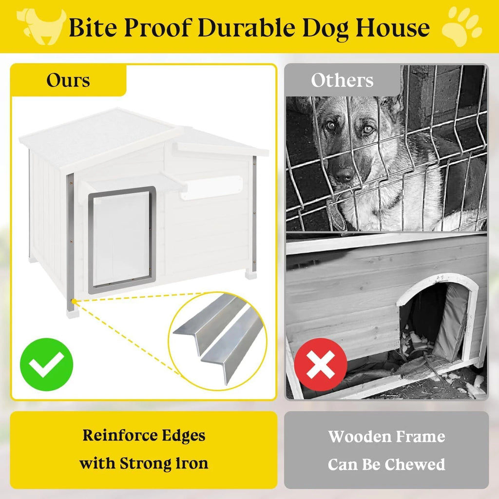 PETSCOSSET Dog House Outdoor Wooden Dog Kennel Indoor with Chew-Proof Iron Frame