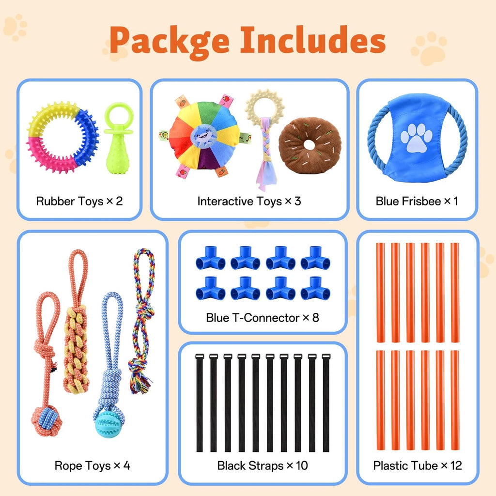 Puppy Play Gym with 10 Hanging Toys for Small/Medium Dogs, Dog Gym Playground, D