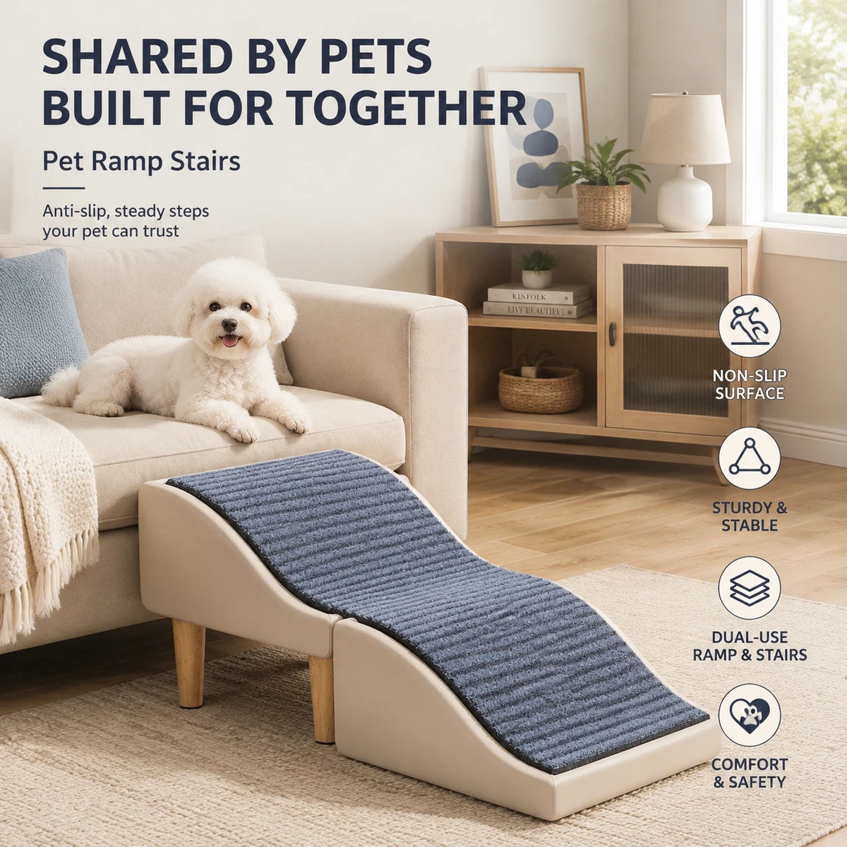 2-in-1 Pet Ramp Stairs for Small Dogs Cats, Foldable Ottoman & Shoe Bench