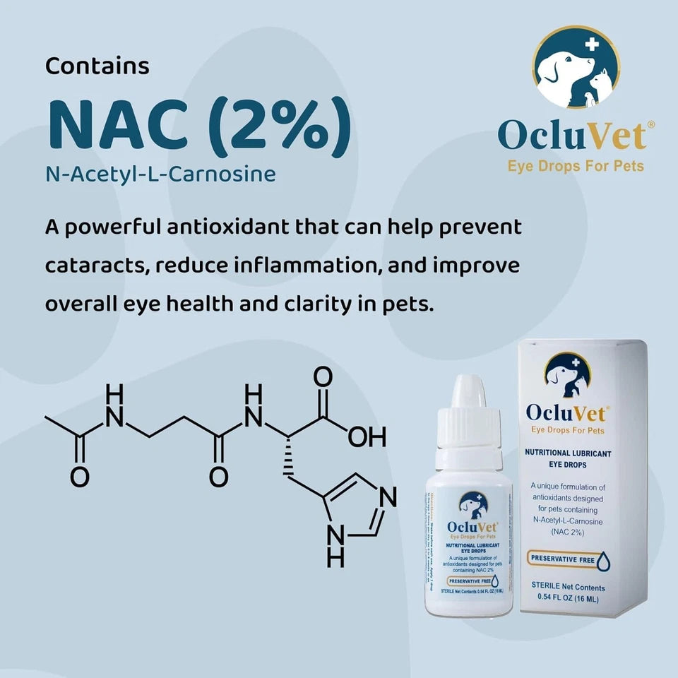 OCluVet Eye Drops forPets Includes 2% N-Acetyl-L-Carnosine(NAC) 16Mlx2 EXP:06/27