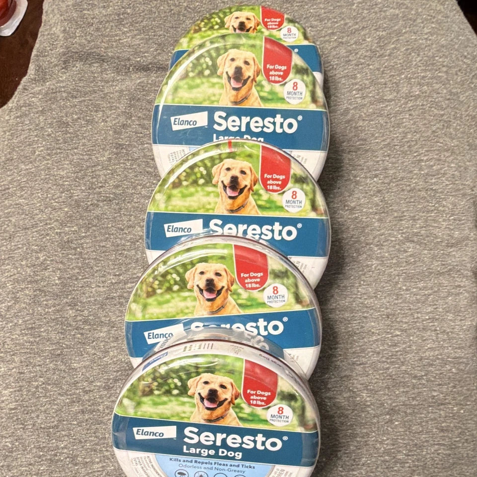 Elanco Seresto Large Dog Flea & Tick Collar 8 Month Over 18 lbs. Lot of 5