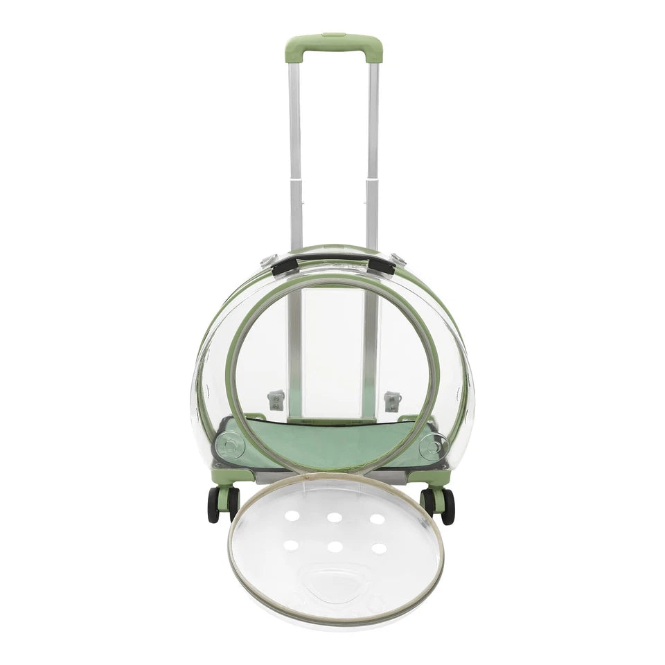 Hard-Shell Cat Carrier Telescopic Handle Rolling Wheels Fits Up To 19.8 lb