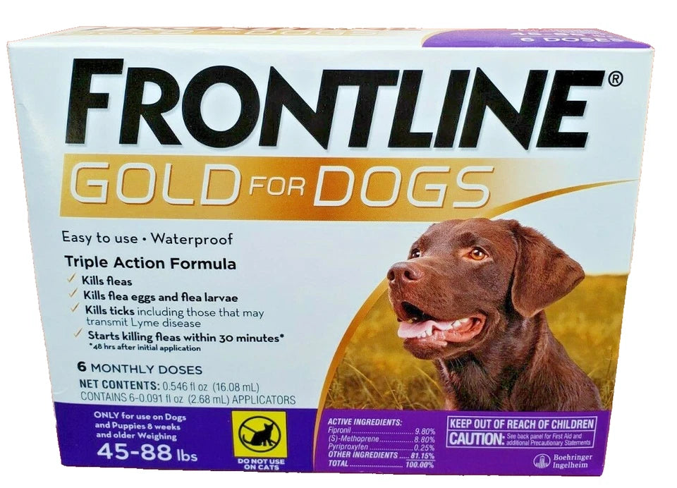 FRONTLINE Gold flea & tick for Dogs 45 - 88 lbs. 6 Doses New Sealed