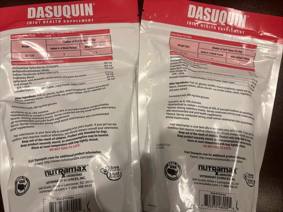 2 Dasuquin Joint Health Supplement For Large Senior Dogs 60lbs+ 84 Soft Chews