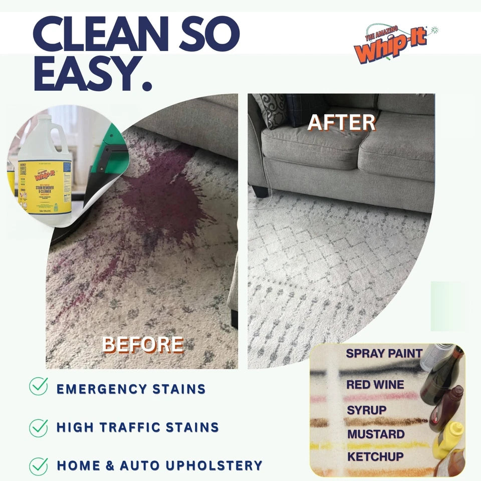 Whip-It® -Stain Remover & Cleaner CONCENTRATE -3 GALLON COMMERCIAL SIZE CASE!!!