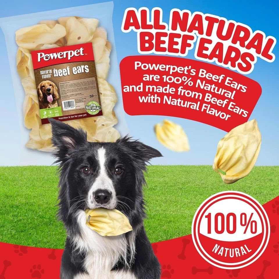 ALL NATURAL Beef Cow Ears DOG Treats 50 count Natural Flavor-BRC Certified