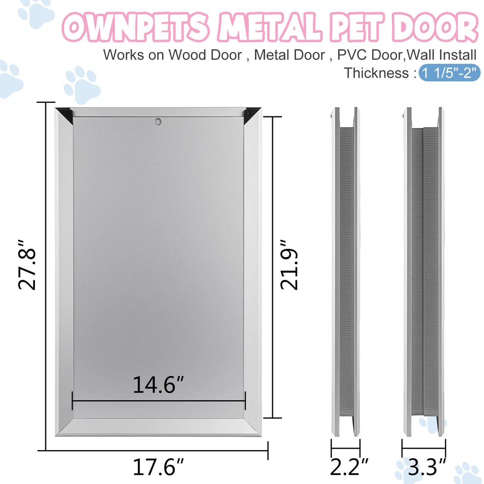 28X18 Extra Large Aluminum Pet Dog Door Magnetic Lockable Flap Screen Gate Frame