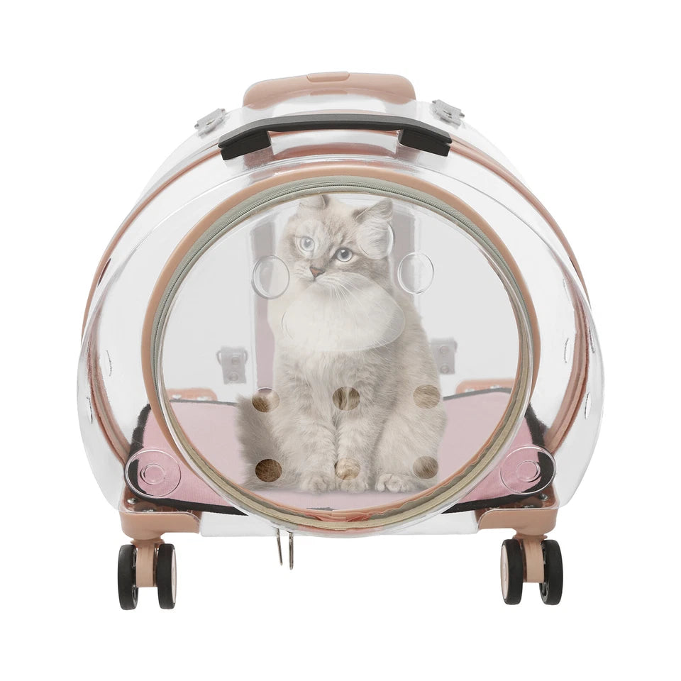 Transparent & Fully Breathable Dog/Cat Carrier with Rolling Wheels for Traveling